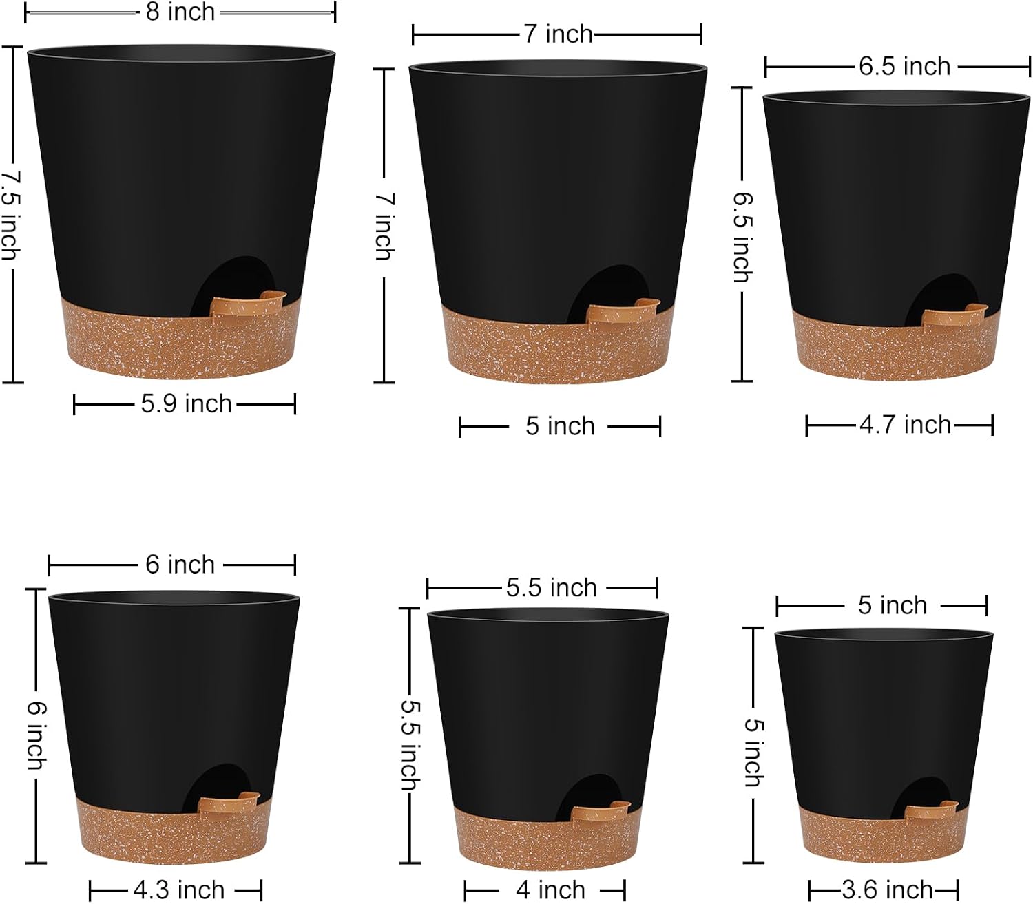 Indoor Self-Watering Planters with Saucers, 6 to 8 inch