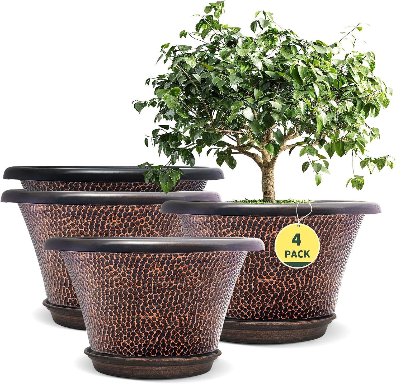 Large Flower Pots with Drainage Holes, 4 Pack, 12 inch