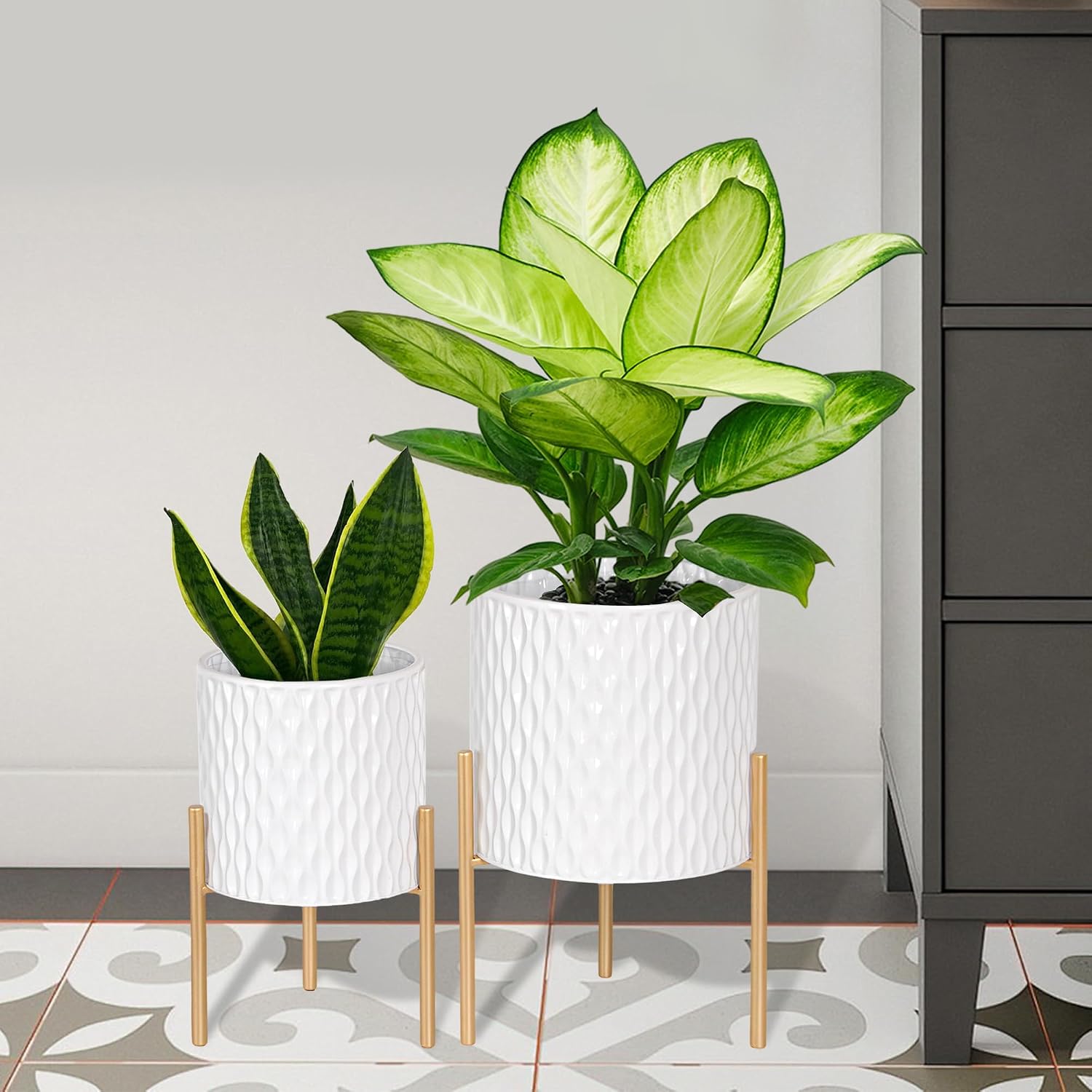 Mid-Century Planters with Stand, Set of 2, Small