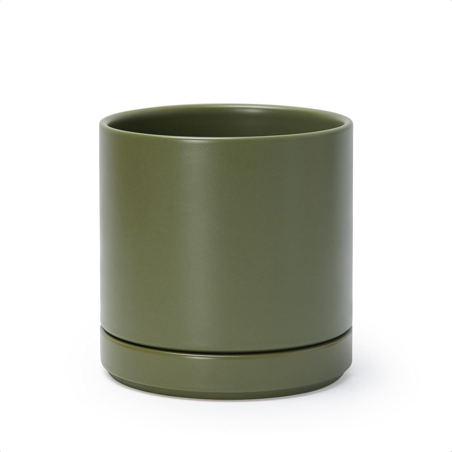Modern Cylinder Ceramic Planter, 6.5 inch, Olive