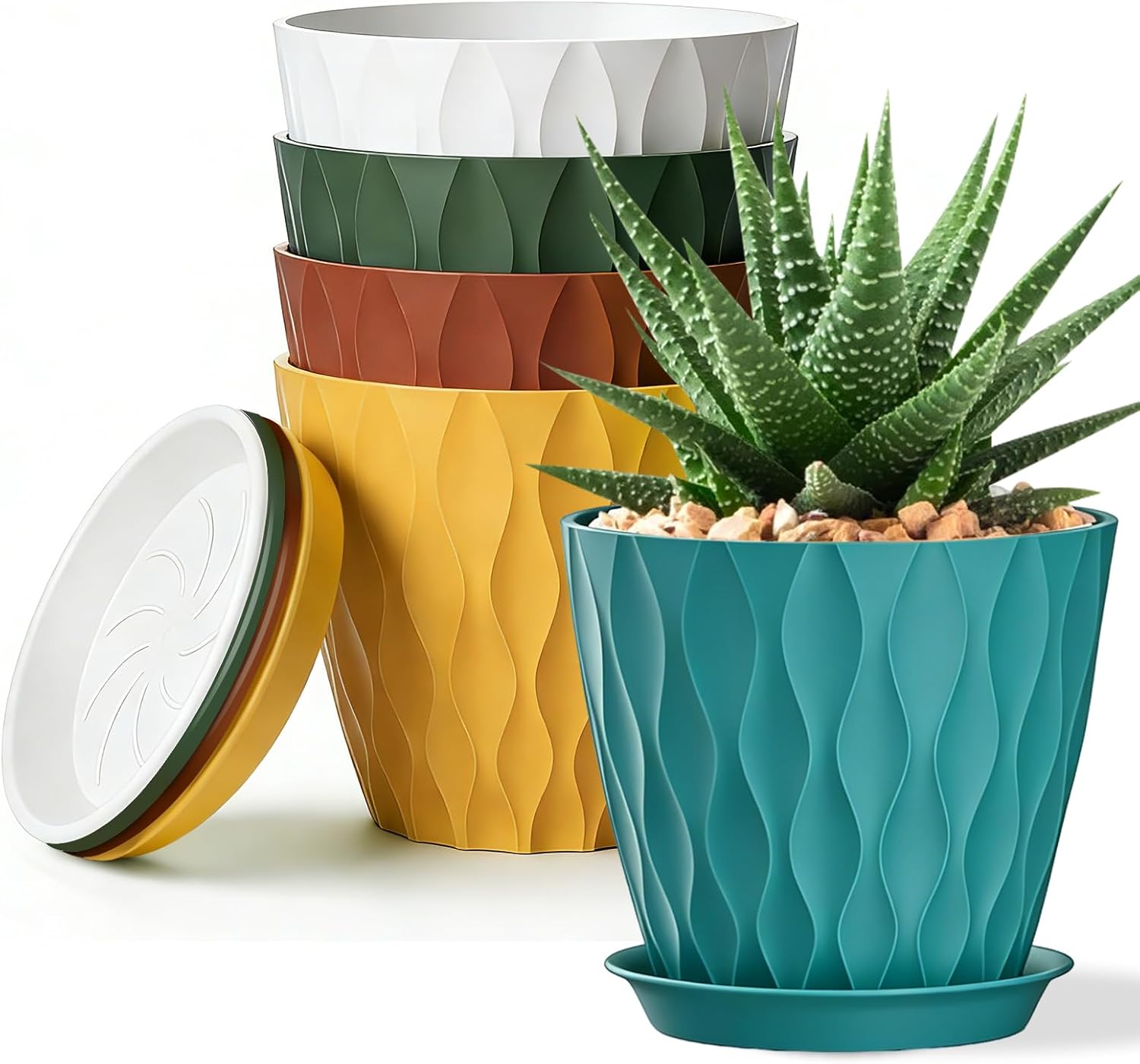 Plastic Plant Pots, Set of 5, 8 inch