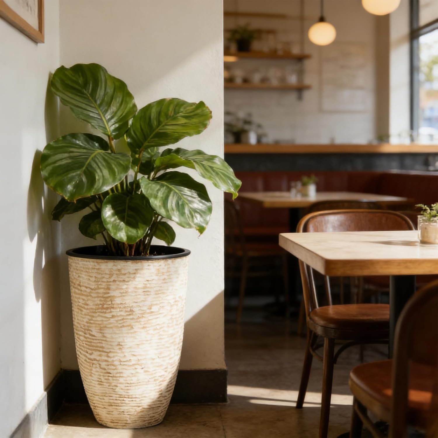 Tall Planters with Inside Pots, Set of 2, 21 inch, Beige