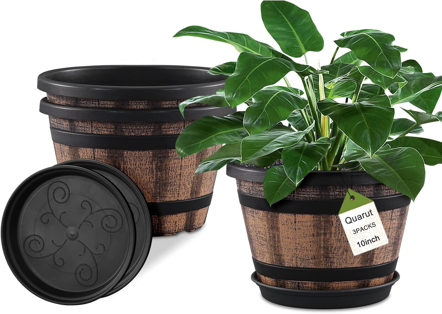 Whiskey-Barrel Style Planters, 3 Pack, 10 inch