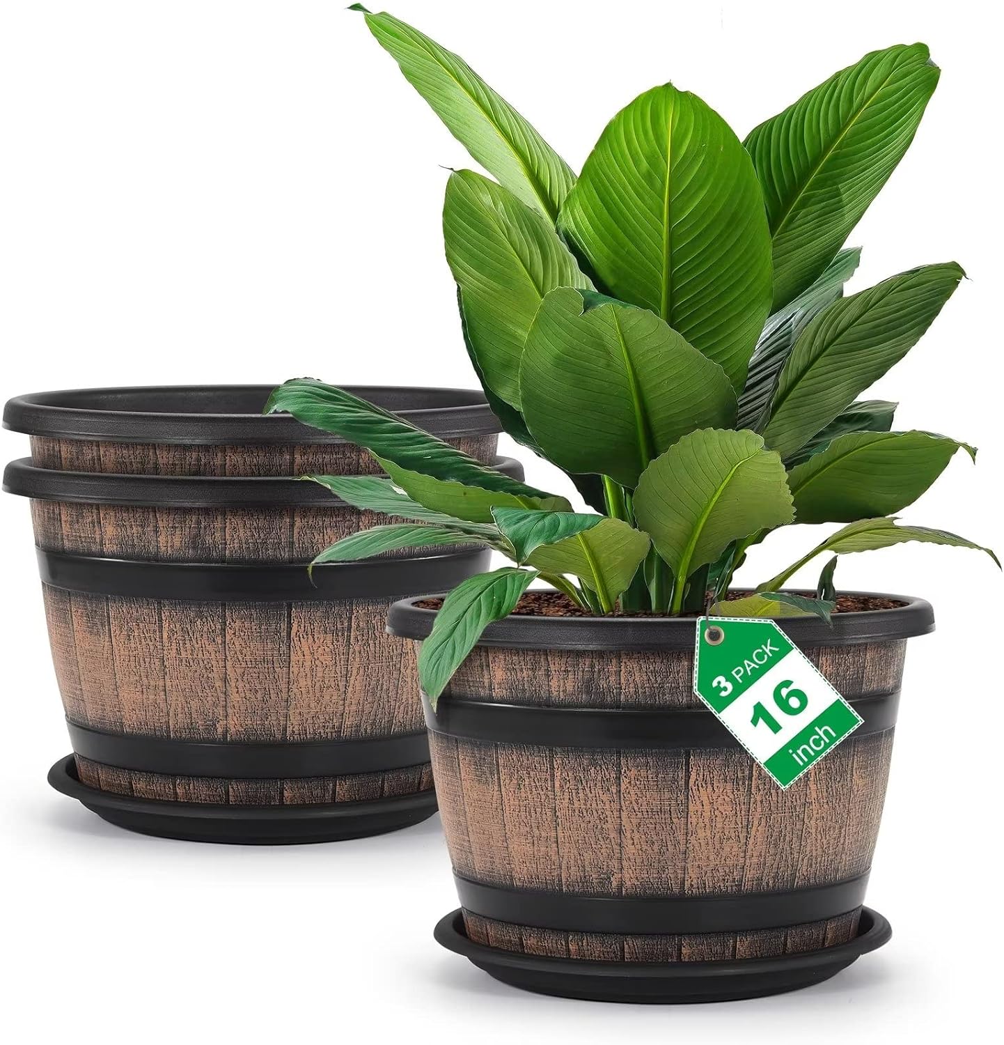 Whiskey-Barrel Style Planters, 3 Pack, 16 inch